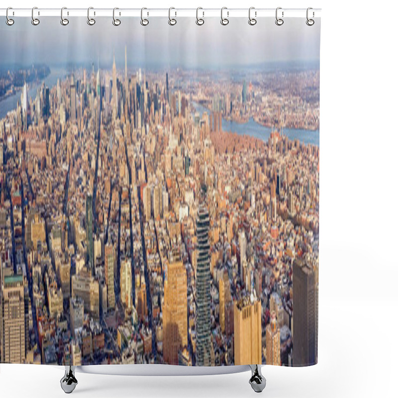 Personality  New York City Manhattan Skyline Panorama. Top View Shower Curtains