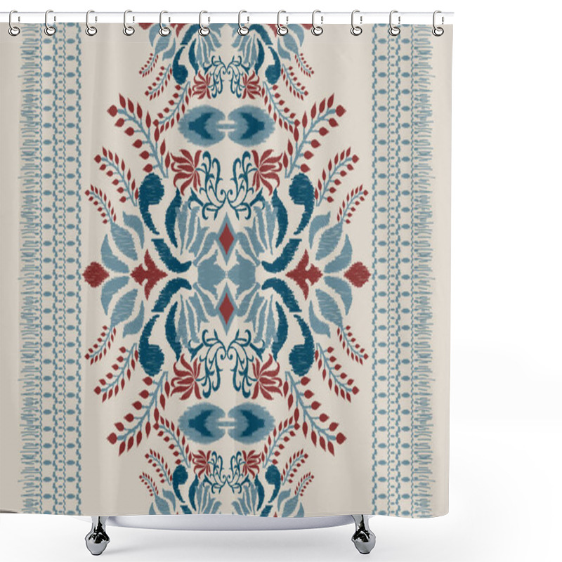 Personality  Ikat Floral Paisley Embroidery On Gray Background.geometric Ethnic Oriental Pattern Traditional.Aztec Style Abstract Vector Illustration.design For Texture,fabric,clothing,wrapping,decoration,Carpet. Shower Curtains