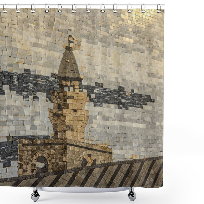 Personality  Detailed Roman Mosaic Displaying Intricate Architectural Designs With Arches. This Historical Artwork Captures The Elegance And Craftsmanship Of Ancient Roman Civilization, Emphasizing Geometry Shower Curtains