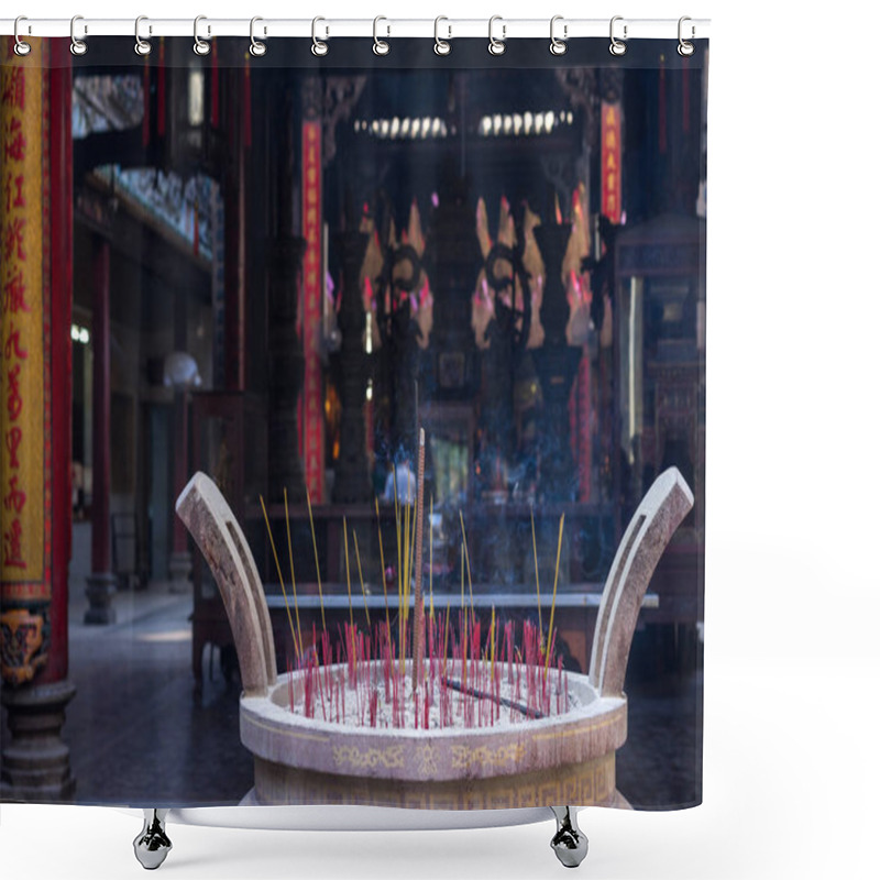 Personality  Close View Of Chua Ba Thien Hau Temple. Selective Focus On A Incense Sticks. Shower Curtains