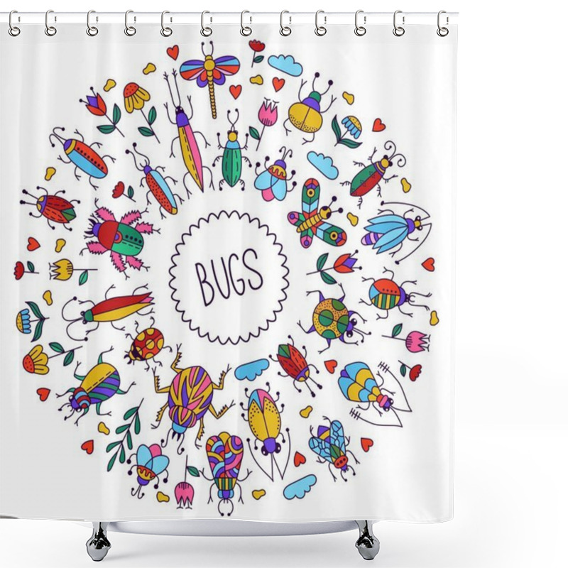 Personality  Bugs Insects Doodle Icons   Shower Curtains