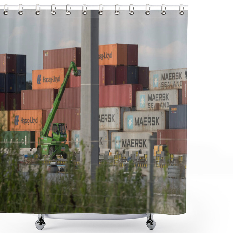 Personality  In A Container Terminal For Cargo Containers And Their Onward Transportation Shower Curtains