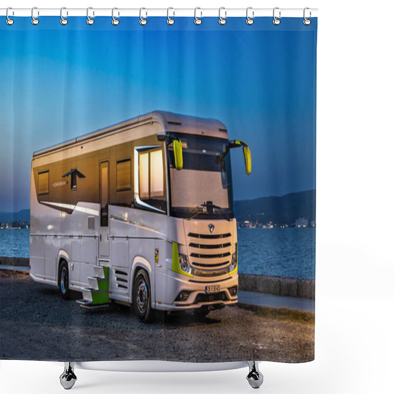 Personality  Nessebar, Burgas, Bulgaria - 09.22.2023, Land Yacht Concorde Centurion Near To The Sea At Night Shower Curtains