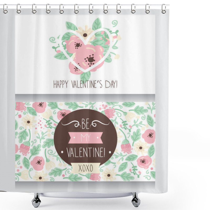 Personality  Two Greetings Cards For Valentine's Day, Cute Hand Drawn Floral Design Shower Curtains