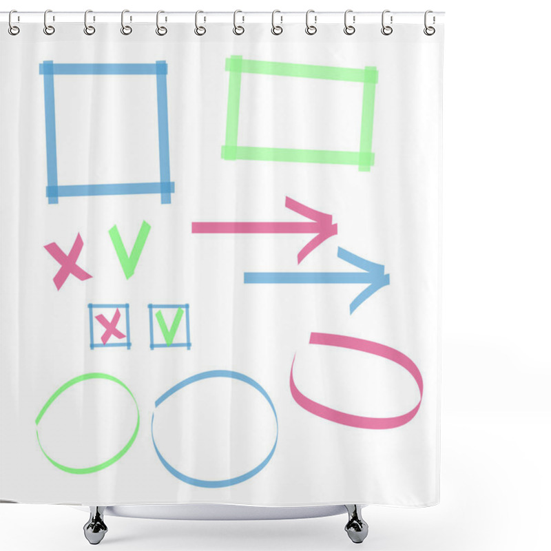 Personality  Highlighter Marks, Stripes, Strokes, Frames, Speech Bubbles, Crosses, Ticks And Arrows Vector Set. Elements Drawn With Colored Marker Shower Curtains