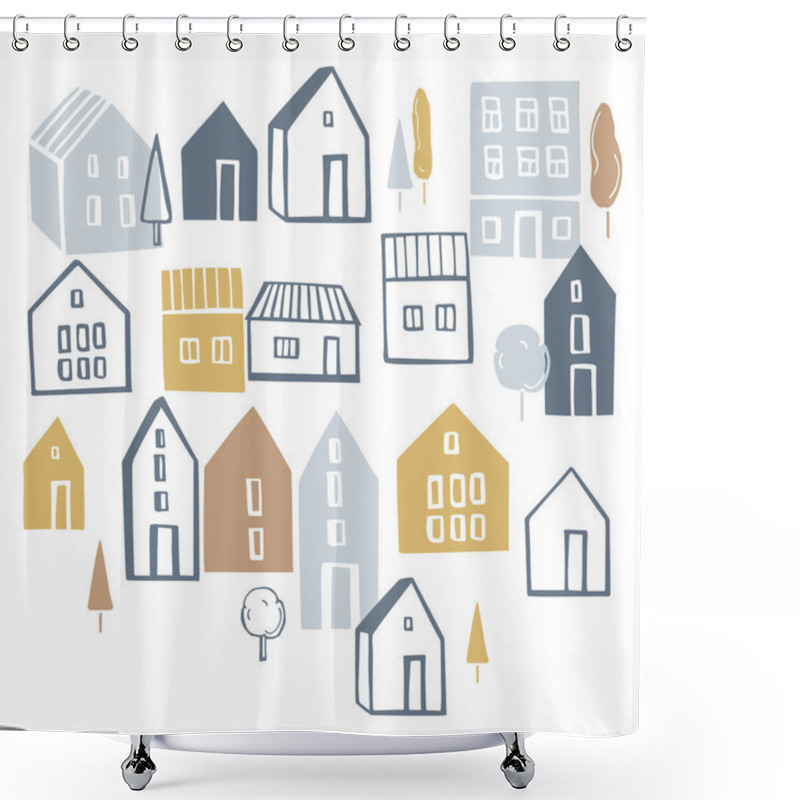 Personality  Vector Background With Cute Small Houses.  Shower Curtains