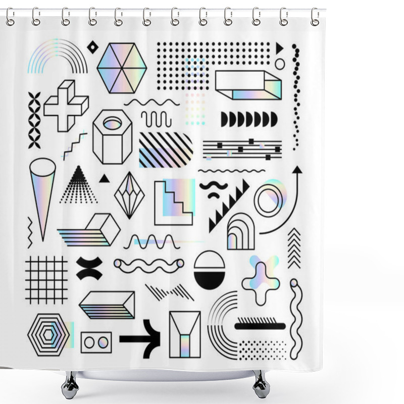 Personality  Set Of Abstract Trendy Design Elements And Shapes With Dispersion Effect. Colorful Rainbow Shapes For Create Placards, Brochures, Retro Art, Posters, Covers And Banners In Memphis And Hipster Style. Shower Curtains