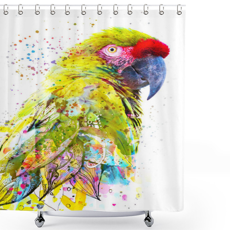 Personality  Paintography. Double Exposure Photograph Of A Tropical Parrot Co Shower Curtains