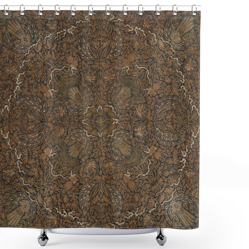 Personality  Intricate Floral Patterned Textile Design In Rich Brown Tones. Shower Curtains