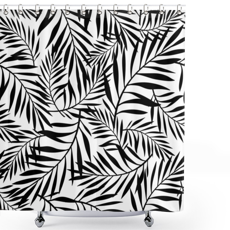 Personality  Vector Black And White Seamless Pattern With Palm Leaves. Shower Curtains