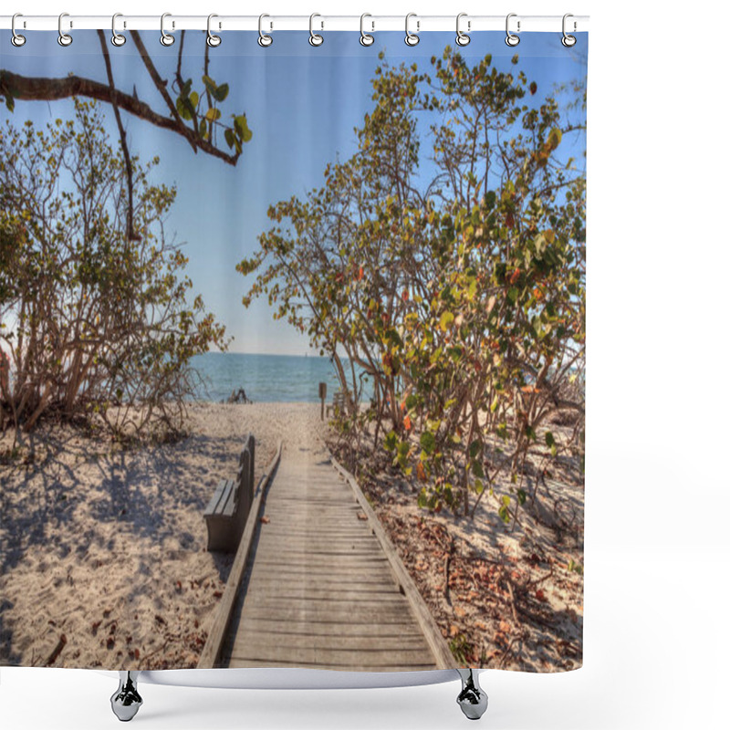 Personality  Boardwalk Across The White Sand Beach Of Delnor-Wiggins Pass Sta Shower Curtains