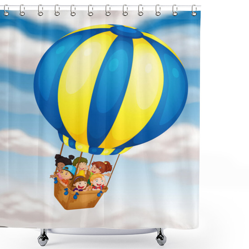 Personality  Kids Flying In Hot Air Balloon Shower Curtains