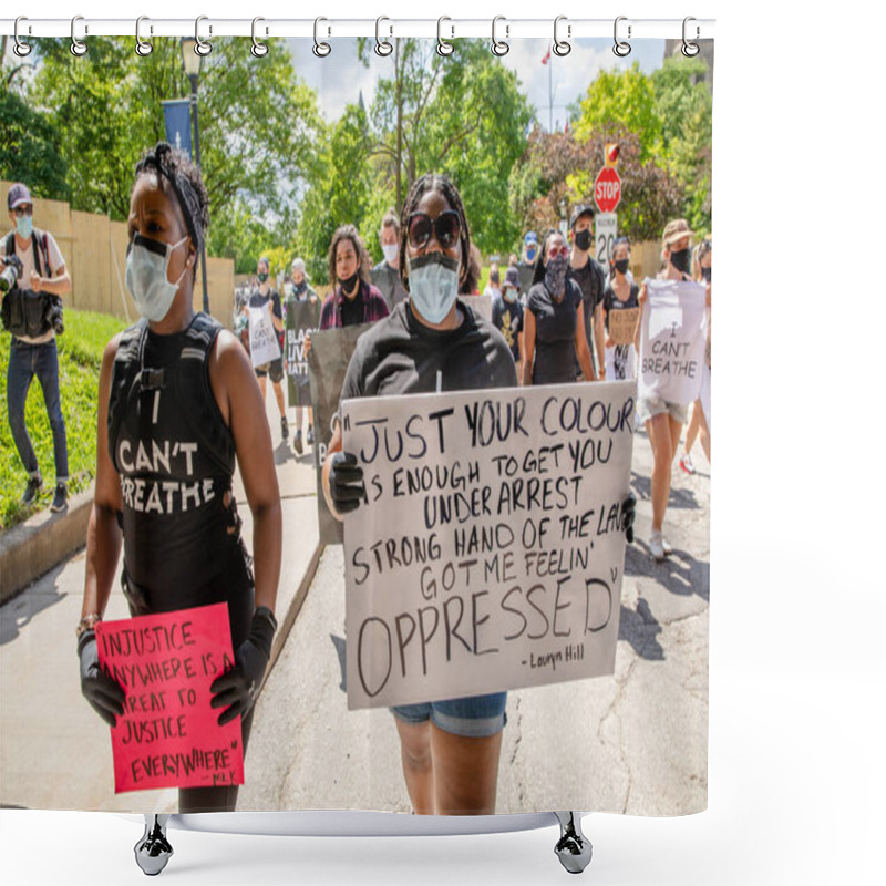 Personality  TORONTO, ONTARIO, CANADA - JUNE 6, 2020: Anti-Racism March, In Solidarity With Black Lives Matter And Against The Death Of George Floyd And Police Injustice. Shower Curtains