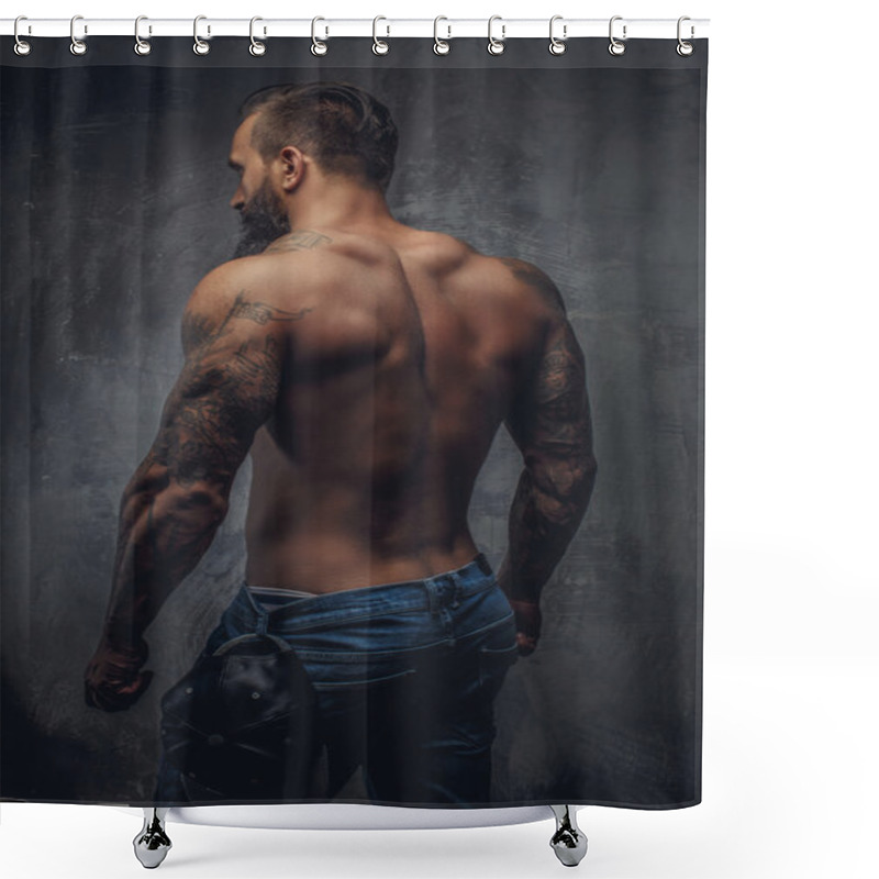 Personality  Shirtless Muscular Guy From Back. Shower Curtains