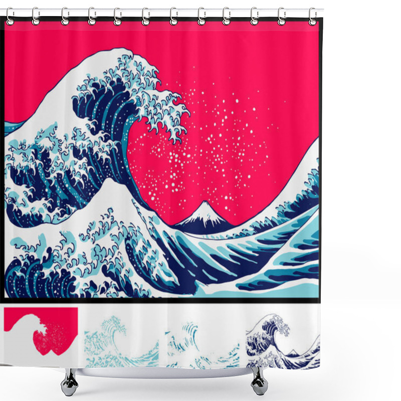 Personality  Katsushika Hokusai Kanagawa Okinami Ura Image.It Is Vector Data That Is Easy To Edit. Shower Curtains