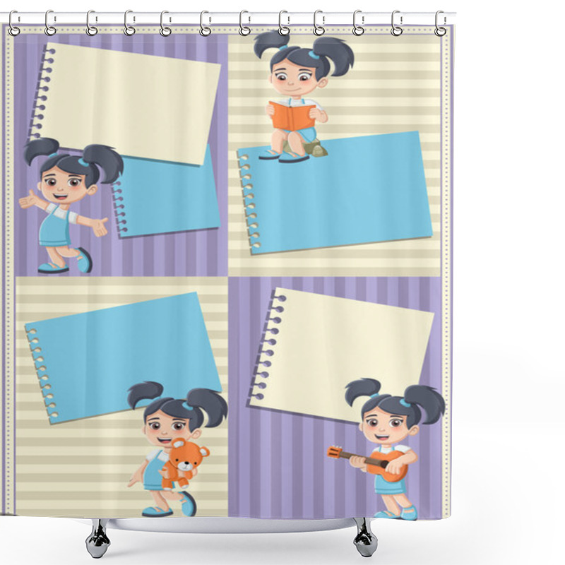 Personality  Card With A Cute Happy Cartoon Girl Playing. Shower Curtains