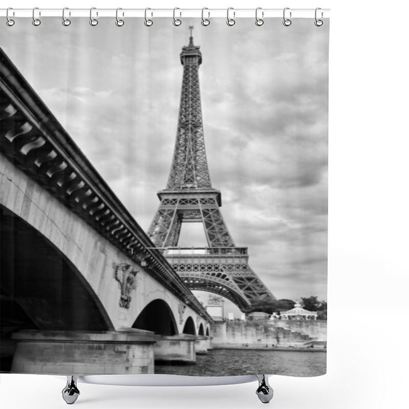 Personality  Eiffel Tower View From Seine River Under The Bridge Shower Curtains