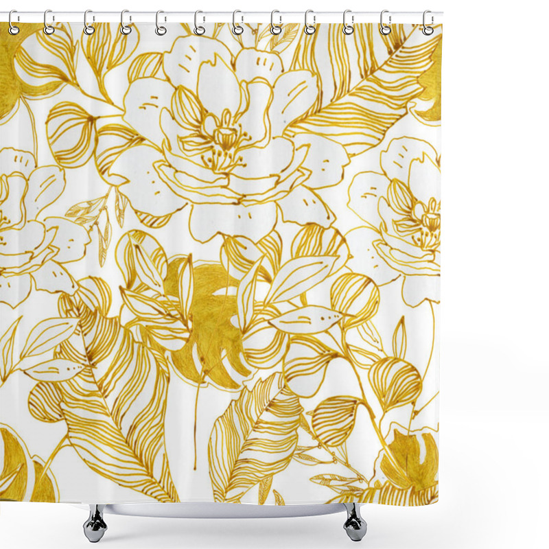 Personality  Gold Drawing Flowers. Seamless Background. Shower Curtains