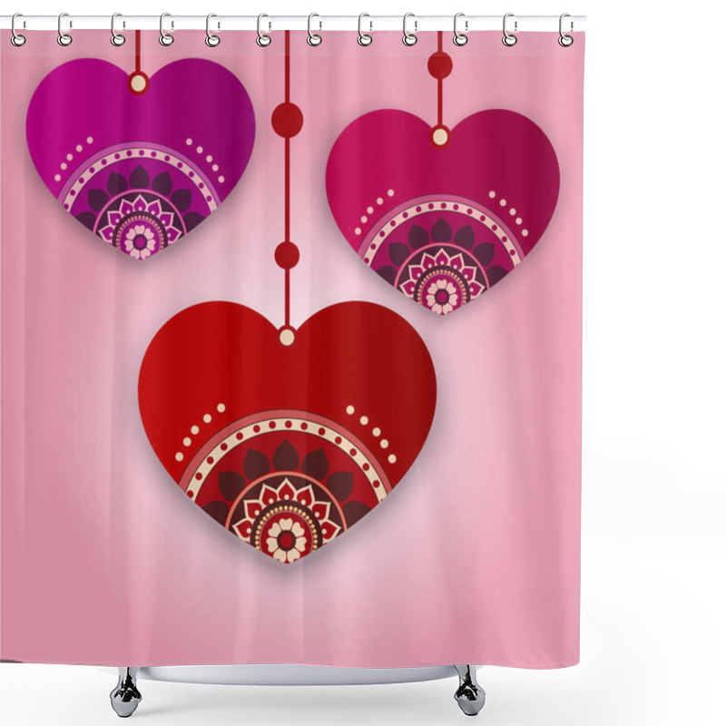 Personality  Vector Greeting Card With Floral Hearts. Shower Curtains