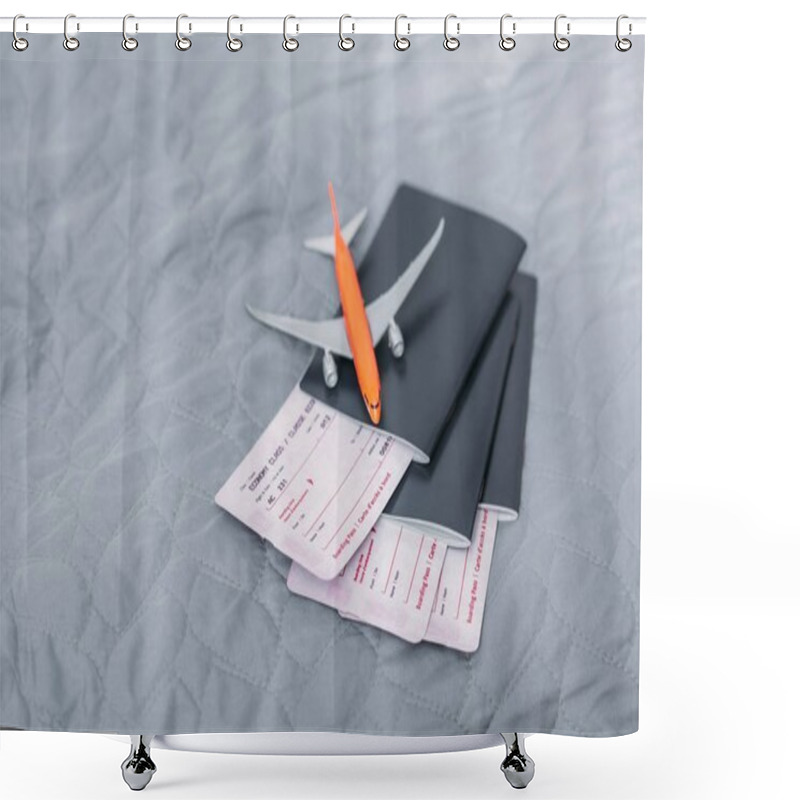 Personality  Flight Tickets With Toy Airplane Shower Curtains