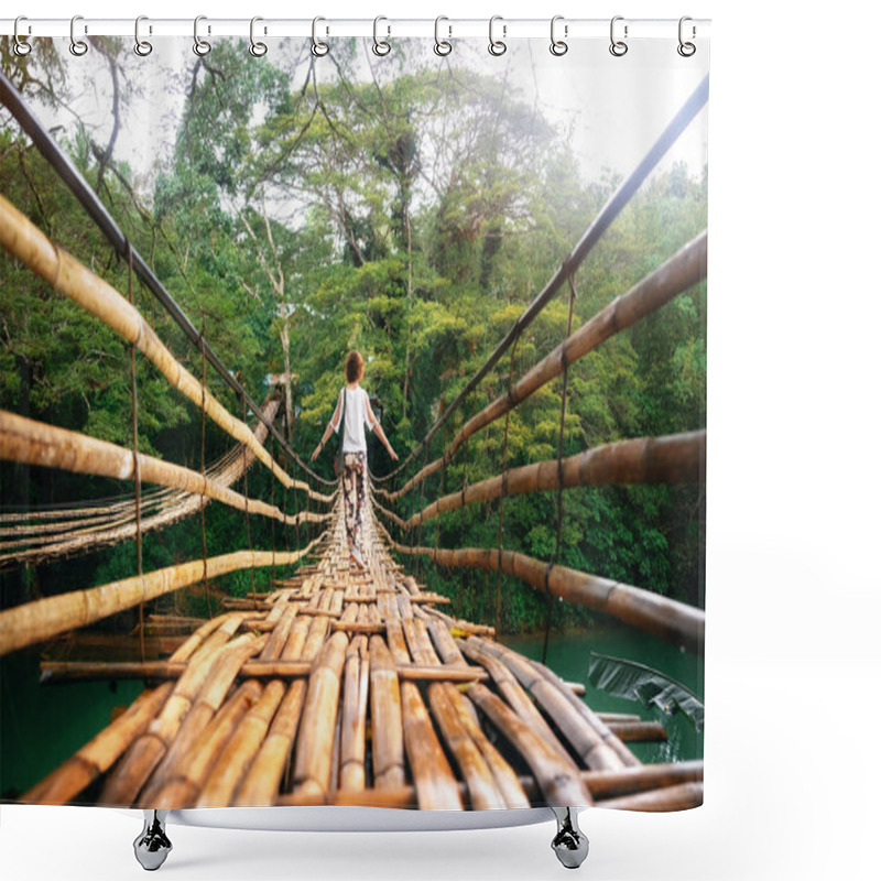 Personality  Young Woman On Bamboo Bridge In Bohol, Philippines Shower Curtains