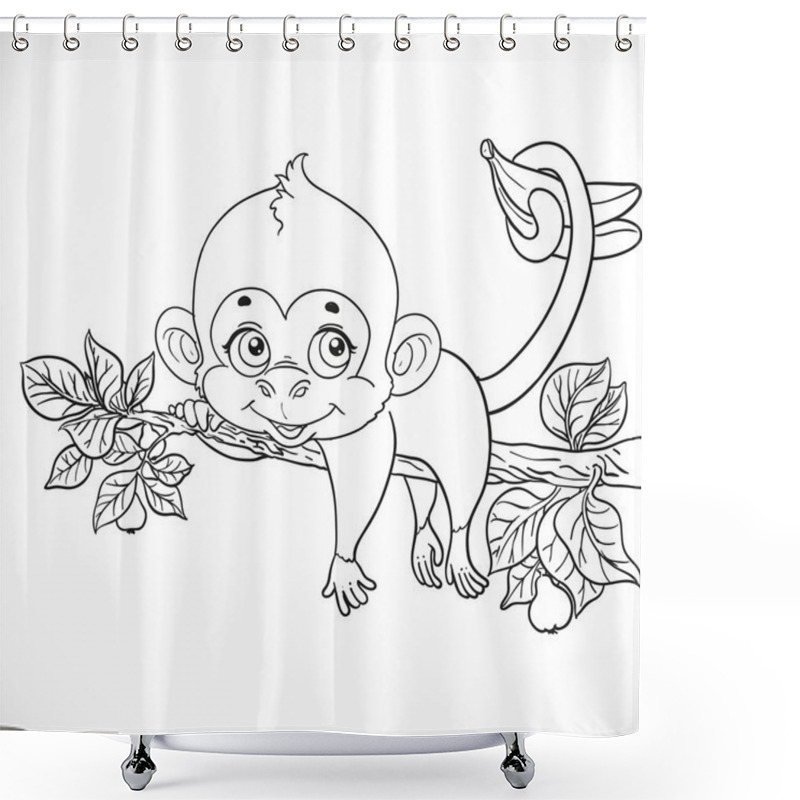 Personality  Cute Monkey Lazily Lying On A Branch And Holds The Tail Of Banan Shower Curtains