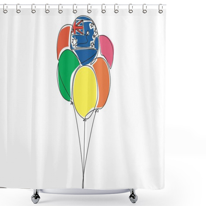 Personality  Continuous One Line Drawing Australian Flag Patterned Balloon Among Several Balloons. Balloon Festival In The Capital. Celebration. Nation. Australia Day. Single Line Draw Design Vector Illustration Shower Curtains