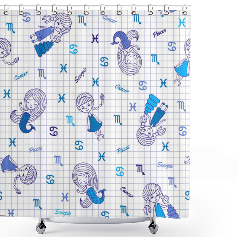 Personality  Funny Seamless Pattern With Zodiac Signs. Shower Curtains