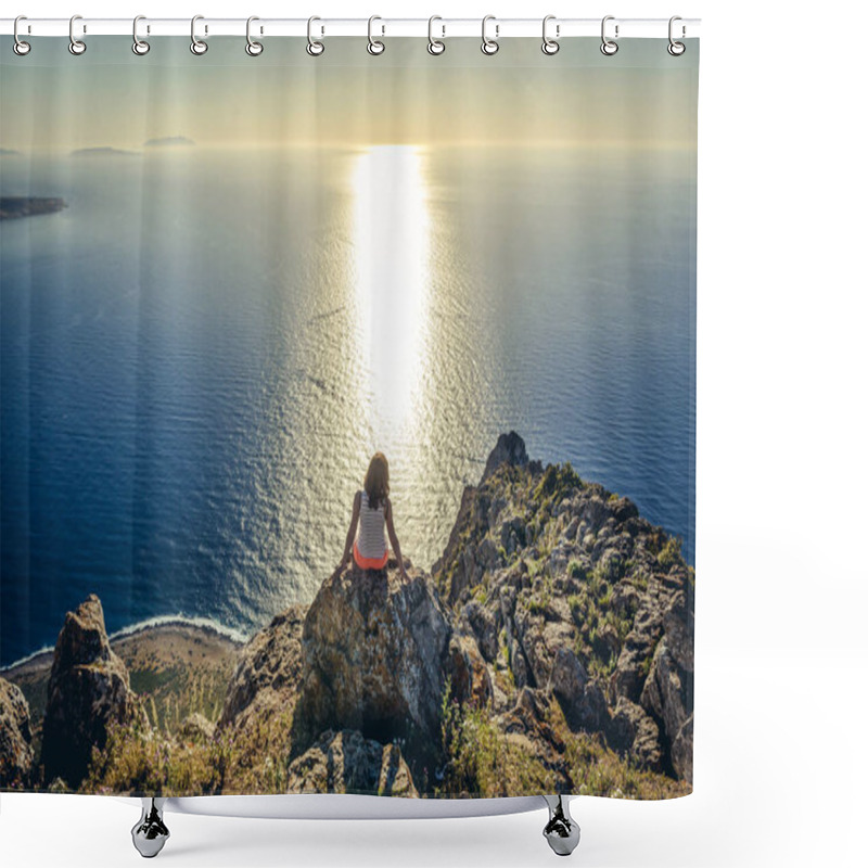 Personality  Cofano Park, Italy - May 10, 2019: Tourist On A Peak Of Cofano Mount In Cofano Landscape Park On Sicily Island Shower Curtains