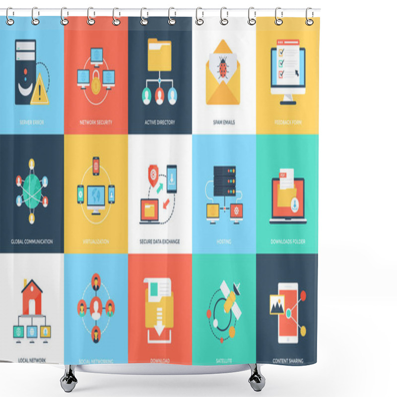 Personality  Flat Icons Set Of Internet Technology And Security Shower Curtains