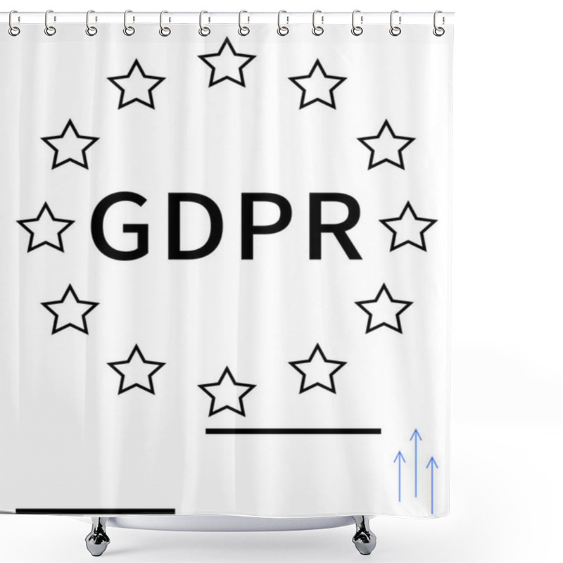 Personality  Large GDPR Text Surrounded By Stars Indicating European Union Focus, Minimal Lines, And Arrows For Movement. Ideal For Privacy, Security, Data Governance, Compliance, Innovation, EU Concept Abstract Shower Curtains