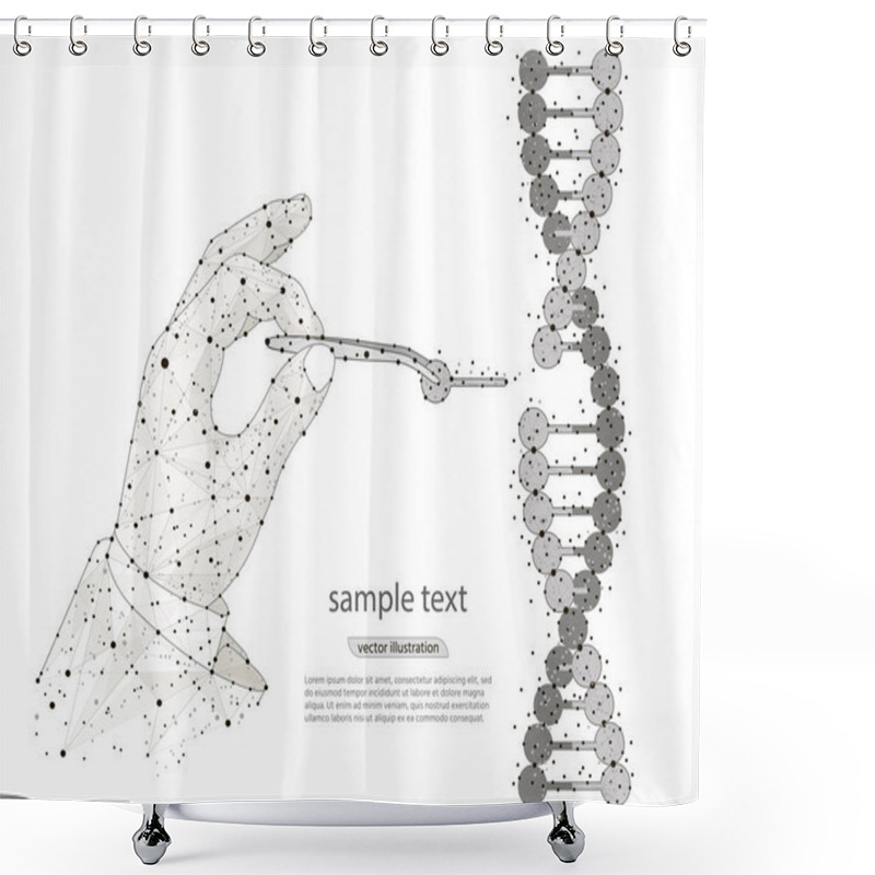 Personality  Abstract Design Manual Genetic Engineering. Manipulation Of DNA Double Helix With With Bare Hands, Tweezers. Isolated From Low Poly Wireframe On White Background. Vector Abstract Polygonal Image Mash Shower Curtains