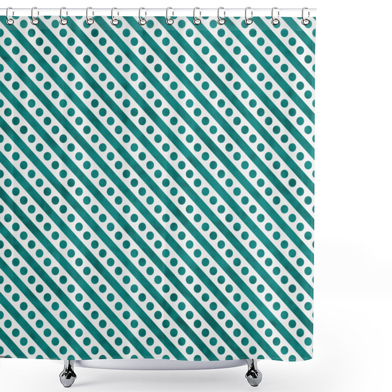 Personality  Bright Teal And White Small Polka Dots And Stripes Pattern Repea Shower Curtains