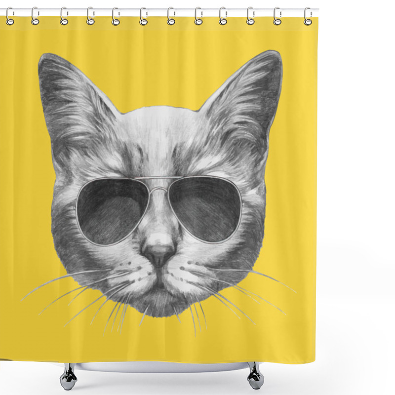 Personality  Portrait Of Cat With Sunglasses Shower Curtains