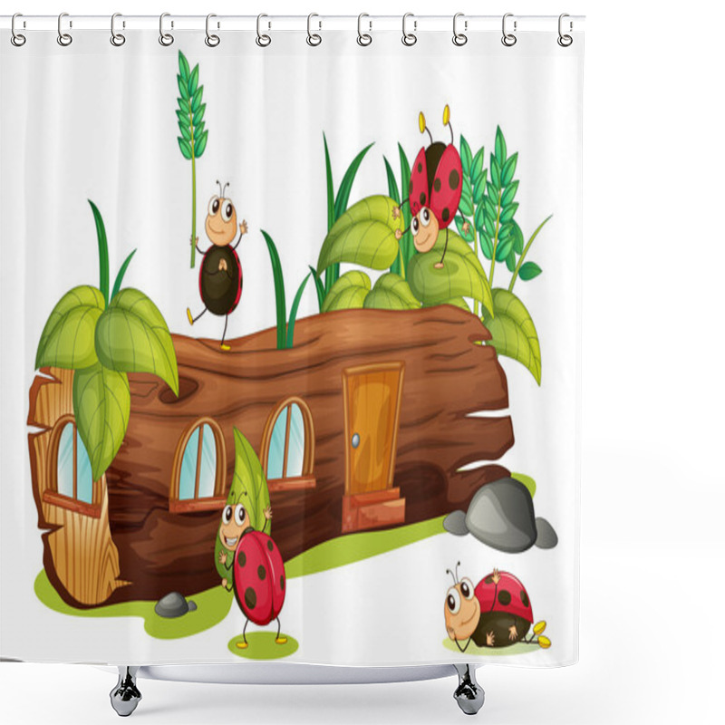 Personality  Ladybugs And A House Shower Curtains