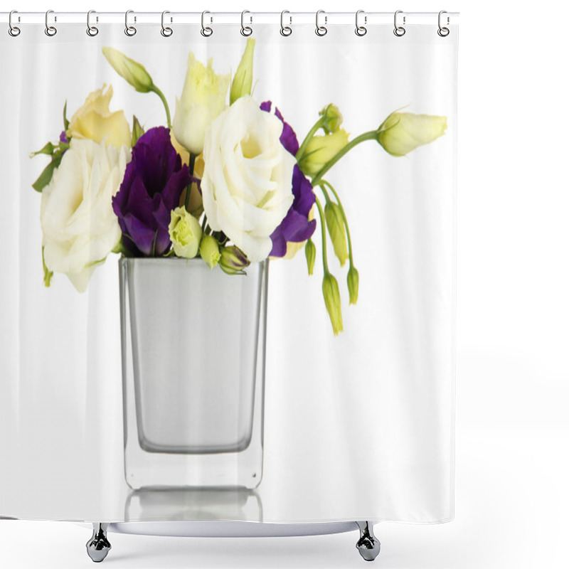 Personality  Bouquet Of Eustoma Flowers In Vase Isolated On White Shower Curtains