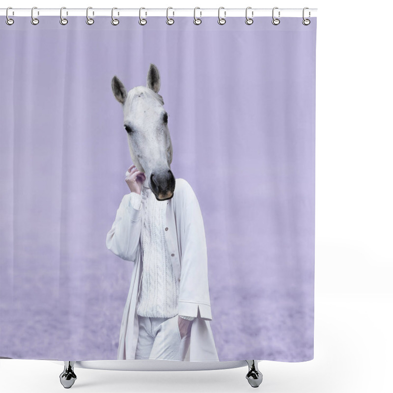 Personality  Romantic White Horse Lady.  Contemporary Art Collage Shower Curtains