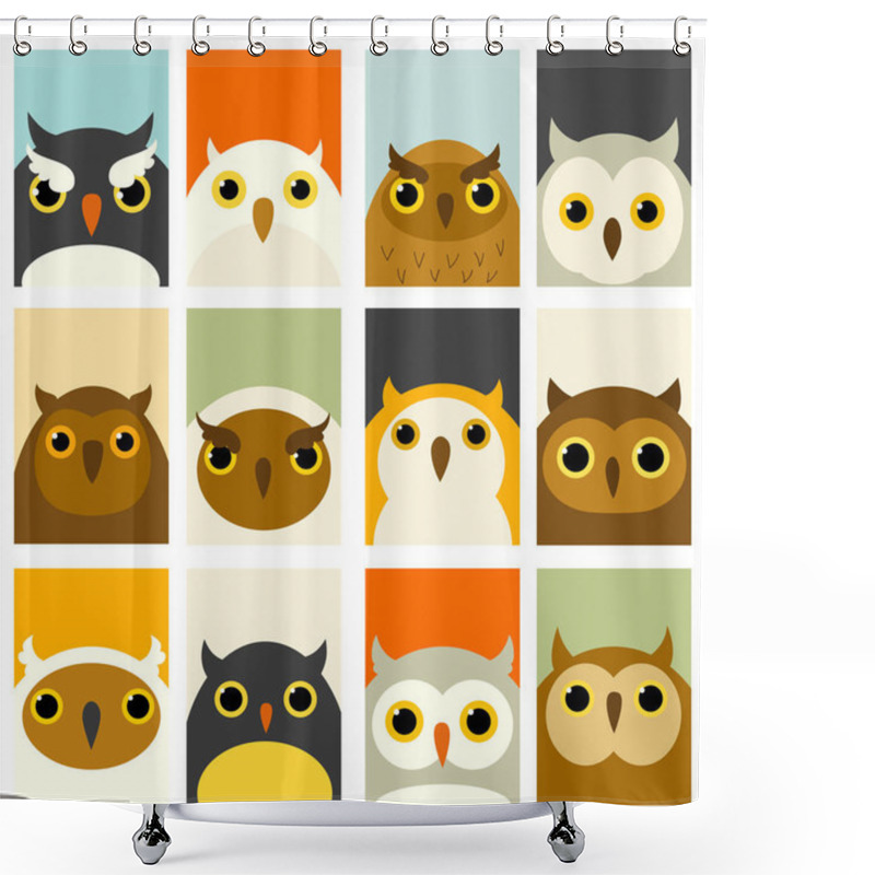 Personality  Set Of Banners With Cute Owls Shower Curtains