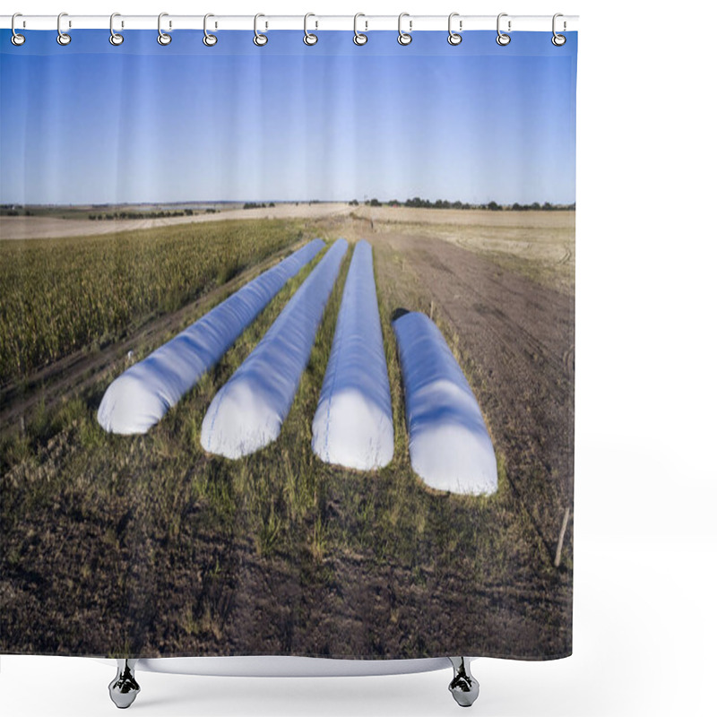 Personality  Aerial View Of Grain Storage In La Pampa, Argentina Shower Curtains