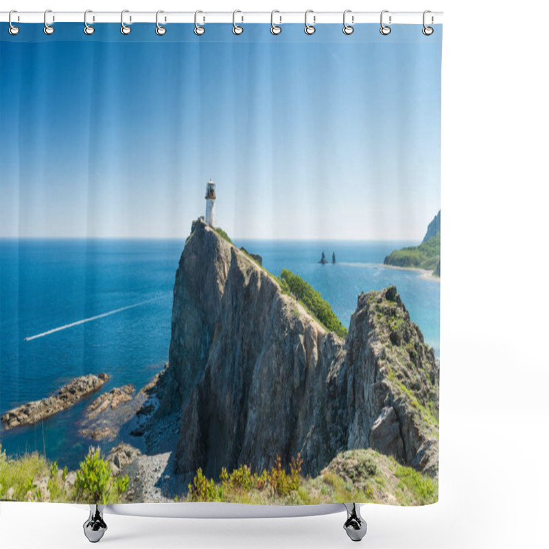 Personality  Russia Far East Primorsky Region Brinera Lighthouse, The Sea Of Japan. The Old Lighthouse At Cape Brinera Shower Curtains