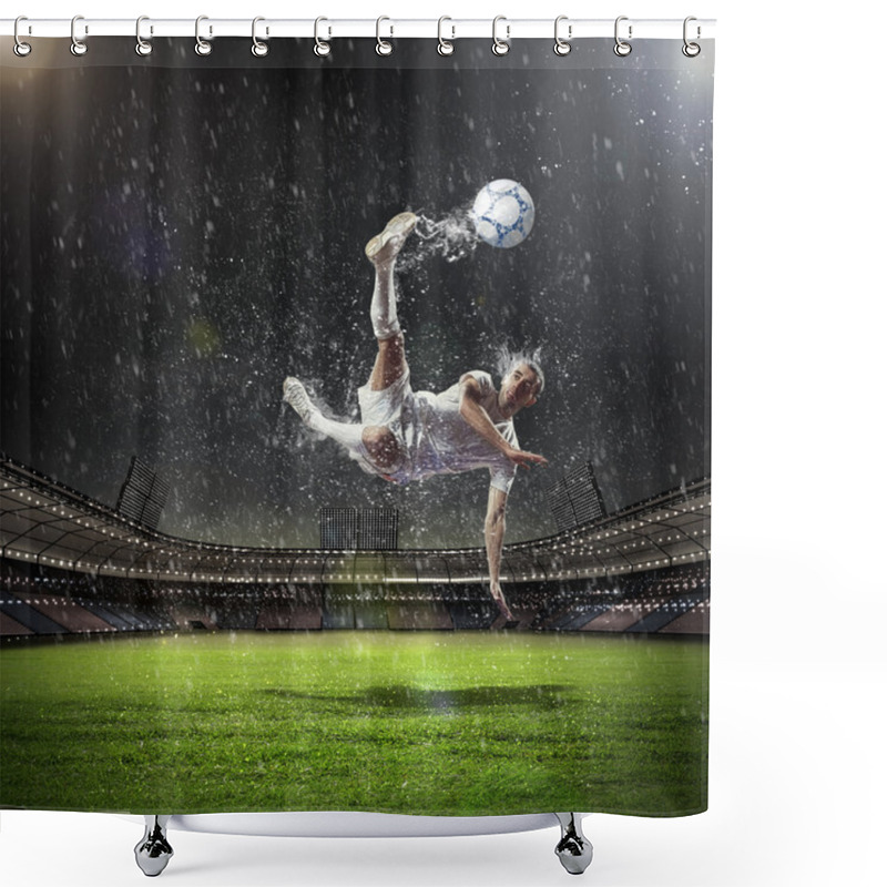 Personality  Football Player Striking The Ball Shower Curtains