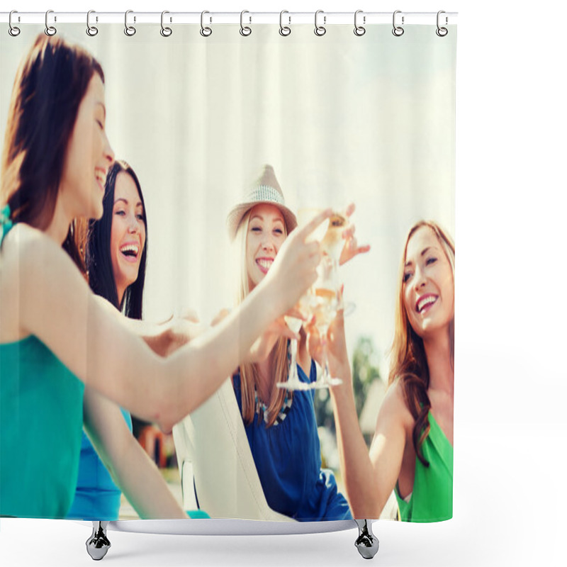 Personality  Girls With Champagne Glasses On Boat Shower Curtains