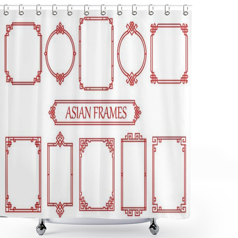 Personality  Red Asian Chinese, Japanese And Korean Frames Or Borders With Knots, Vector. Chinese Pattern Ornaments And Oriental Corners, Red Knot Decorations And Line Elements For Borders And Frames Shower Curtains