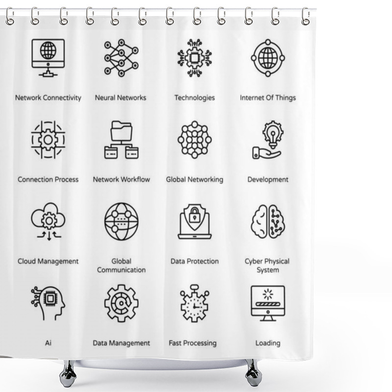 Personality  Big Data Outline Icons - Stroked, Vectors Shower Curtains