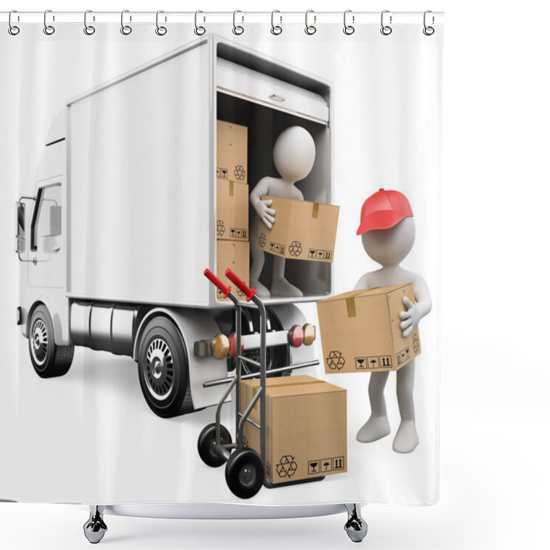 Personality  3D White . Workers Unloading Boxes From A Truck Shower Curtains