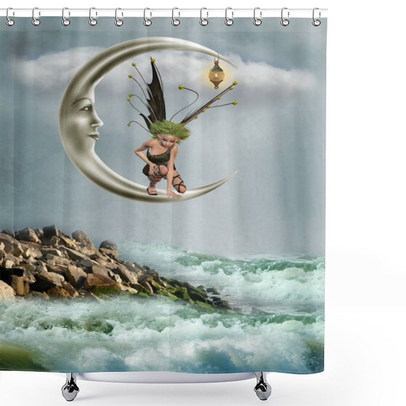 Personality  Fairy In The Moon Shower Curtains