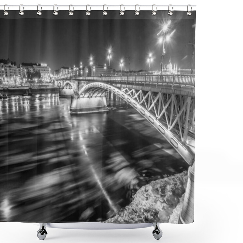 Personality  Chain Bridge In Budapest With The Parliament At Night In Black And White Shower Curtains