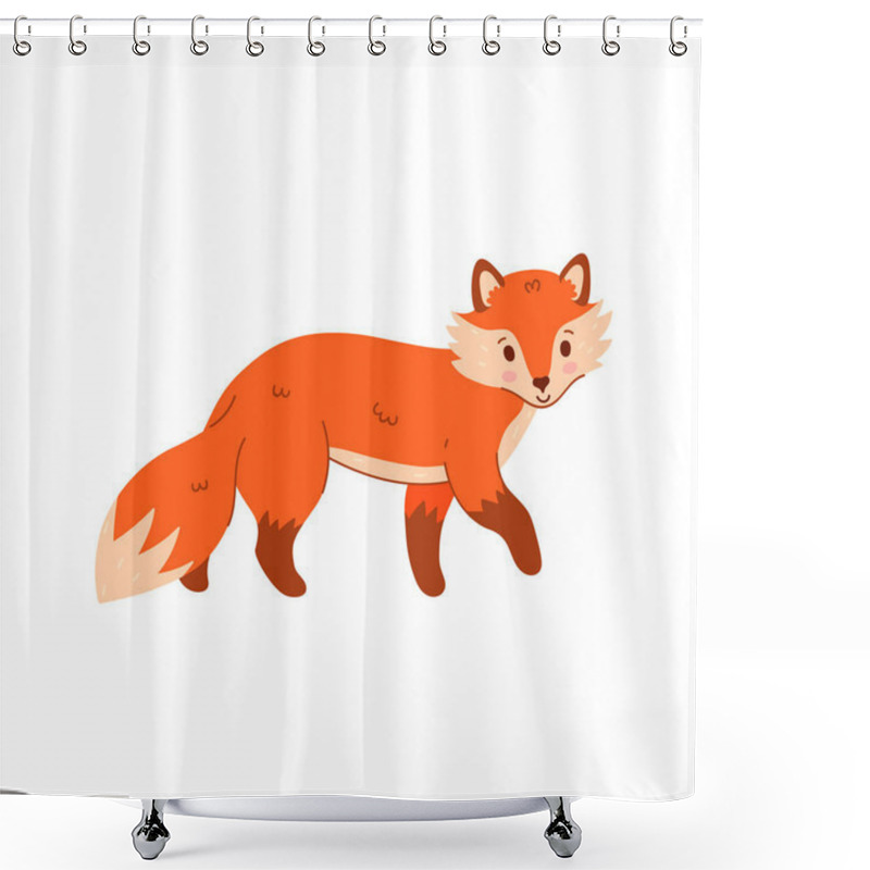 Personality  Cute Cartoon Fox Is Standing Isolate On White Background. Vector Image. Shower Curtains