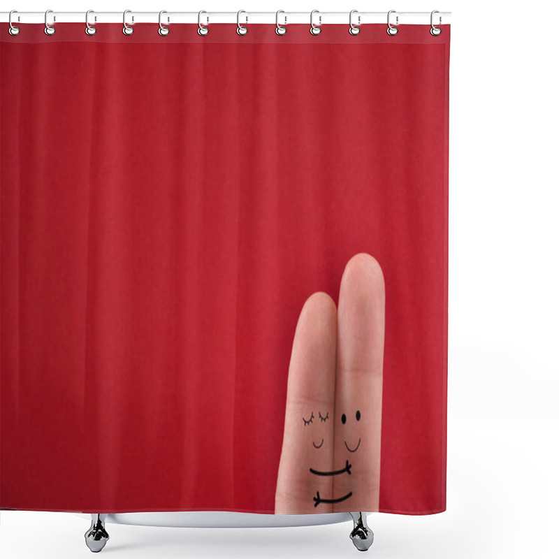 Personality  Painted Fingers Pretending Happy Couple In Love Hugging. Valentines Day Concept.  Shower Curtains