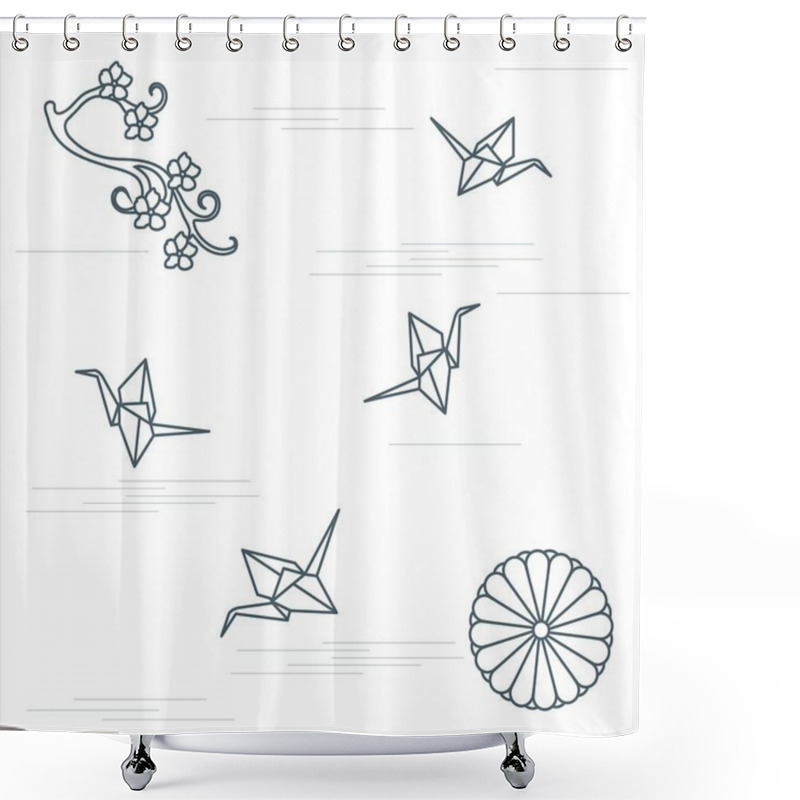 Personality  Branch Of Cherry Blossoms, Sixteen Petal Chrysanthemum And Origa Shower Curtains